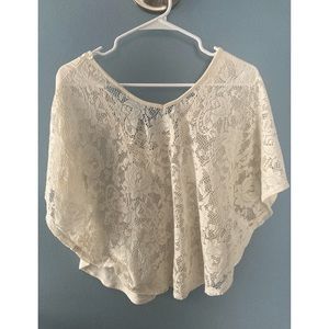 Cropped Lace Front White Blouse Size M